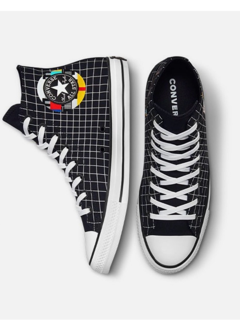 Converse High Top Sneakers - Black & White Grid - Picture 4 of 8